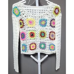 Debut Open Knit Sweater Boho Retro 70s Pullover Women Sz XS